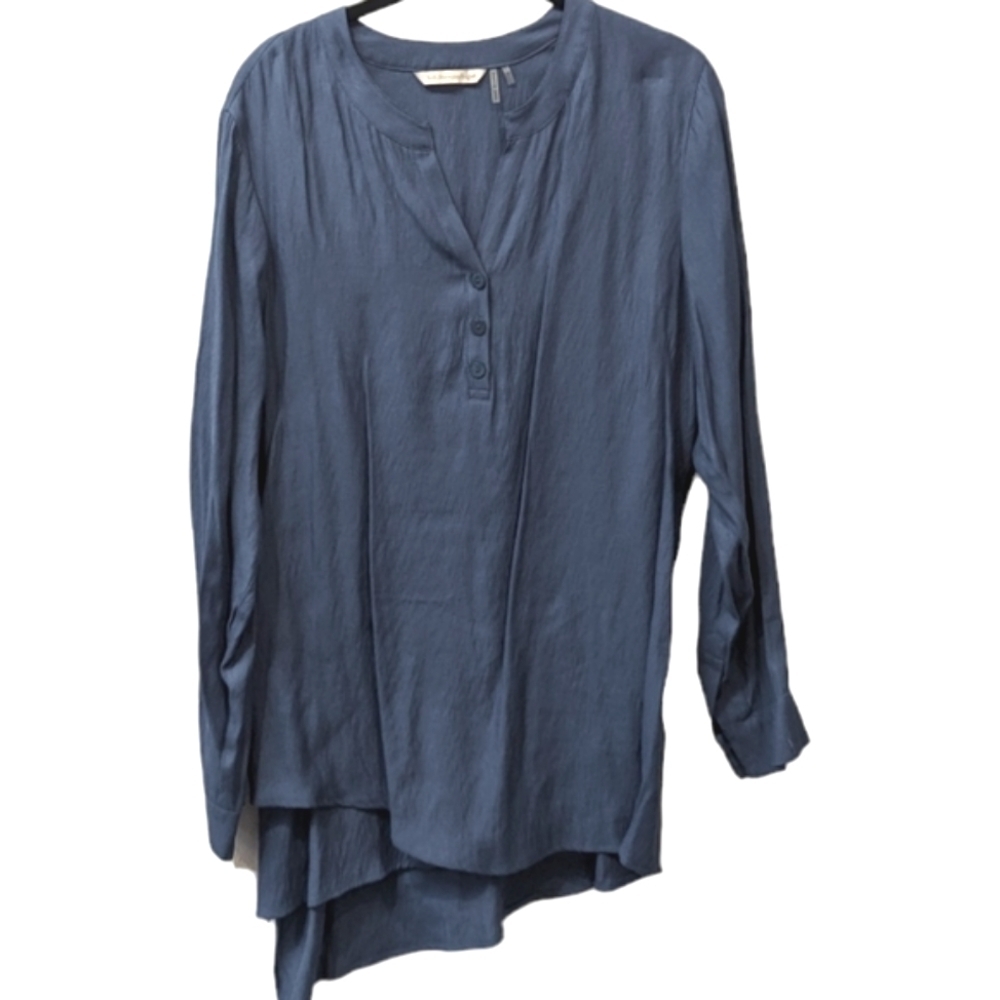 Soft Surroundings "In the Study" Asymmetrical Tiered Lagenlook Blue Top (S)